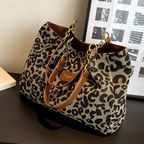 Leopard Print Canvas Tote Bag with Gold Details