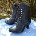 Women's Victorian Lace-Up Heeled Boots – Brogue-Detail Side-Zip Vintage