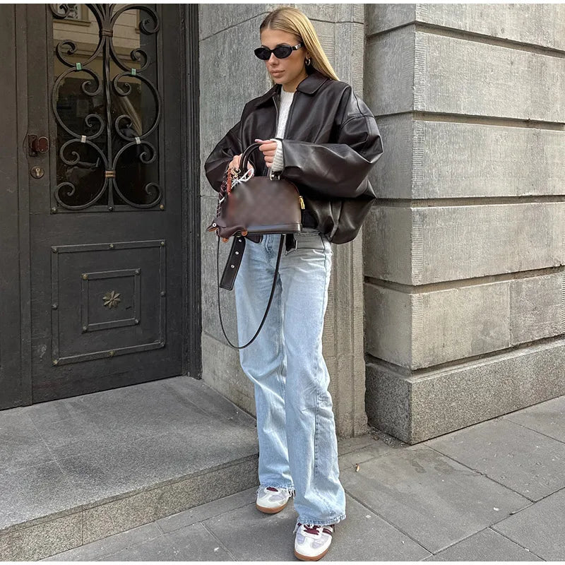 Leather Bomber Jacket – Vintage-Inspired Belted Streetwear | Meave & Ivy