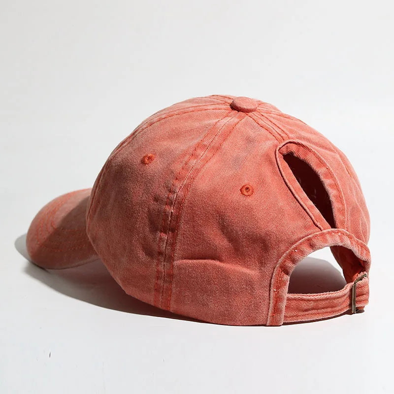 Washed Baseball Cap with Ponytail Opening