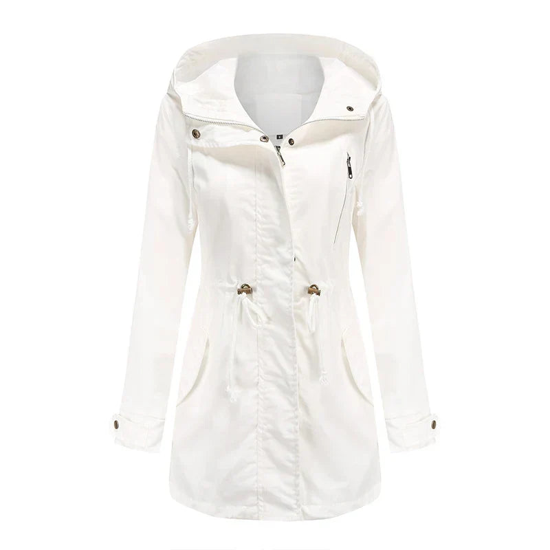 Women's Lightweight Hooded Parka Jacket with Adjustable Drawstring Waist