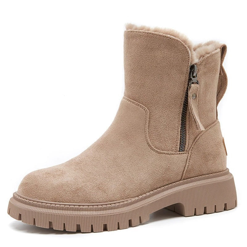Women's Plush-Lined Winter Ankle Boots – Chunky Zip-Up Faux-Suede Shoes