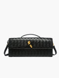 Woven Bag with Knot & Gold Link Detail – Compact Vegan Leather Handbag