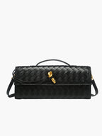 Woven Bag with Knot & Gold Link Detail – Compact Vegan Leather Handbag