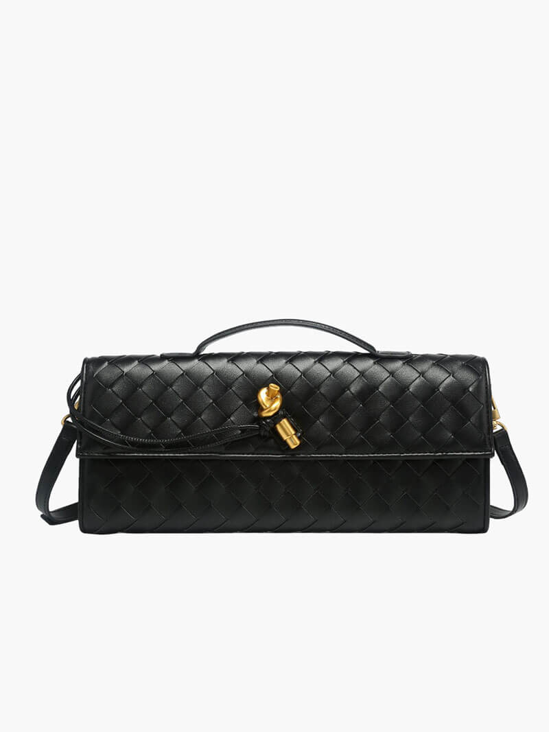 Woven Bag with Knot & Gold Link Detail – Compact Vegan Leather Handbag