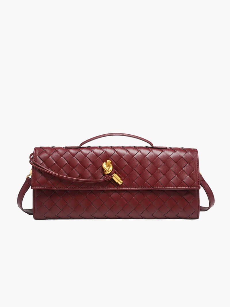 Woven Bag with Knot & Gold Link Detail – Compact Vegan Leather Handbag