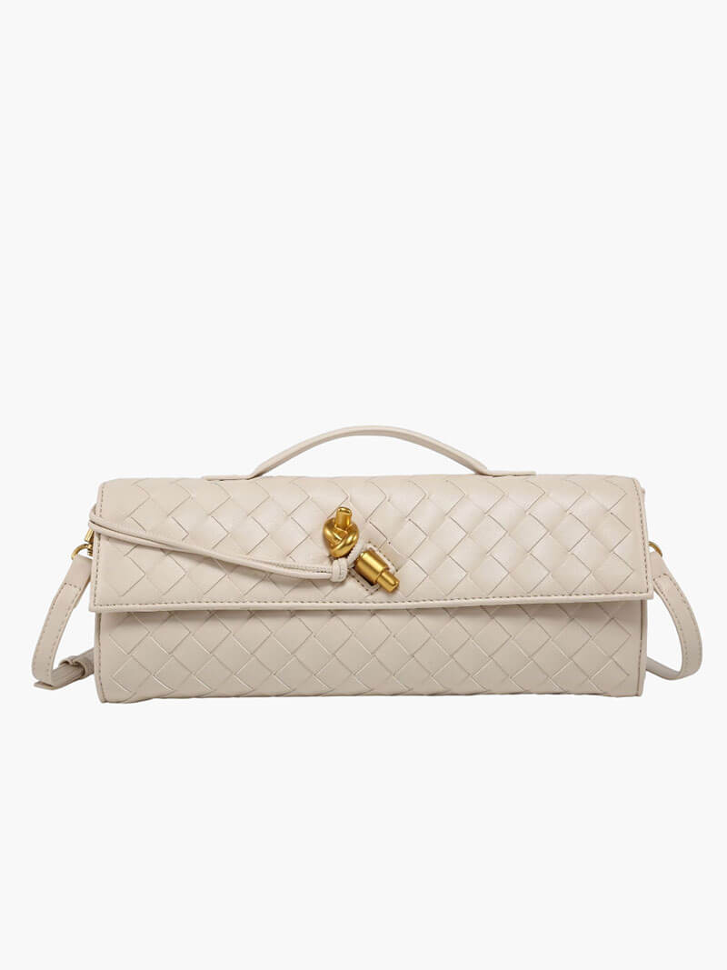 Woven Bag with Knot & Gold Link Detail – Compact Vegan Leather Handbag