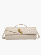 Woven Bag with Knot & Gold Link Detail – Compact Vegan Leather Handbag