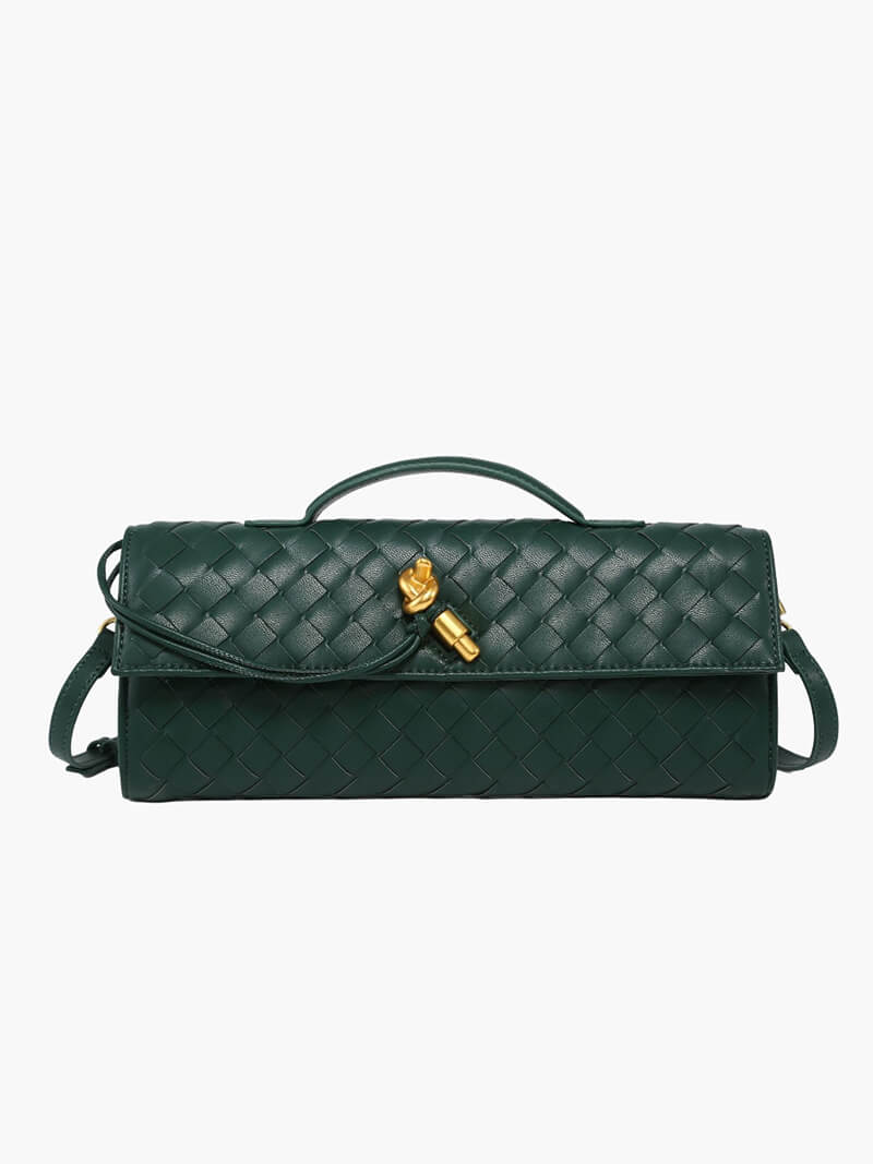 Woven Bag with Knot & Gold Link Detail – Compact Vegan Leather Handbag