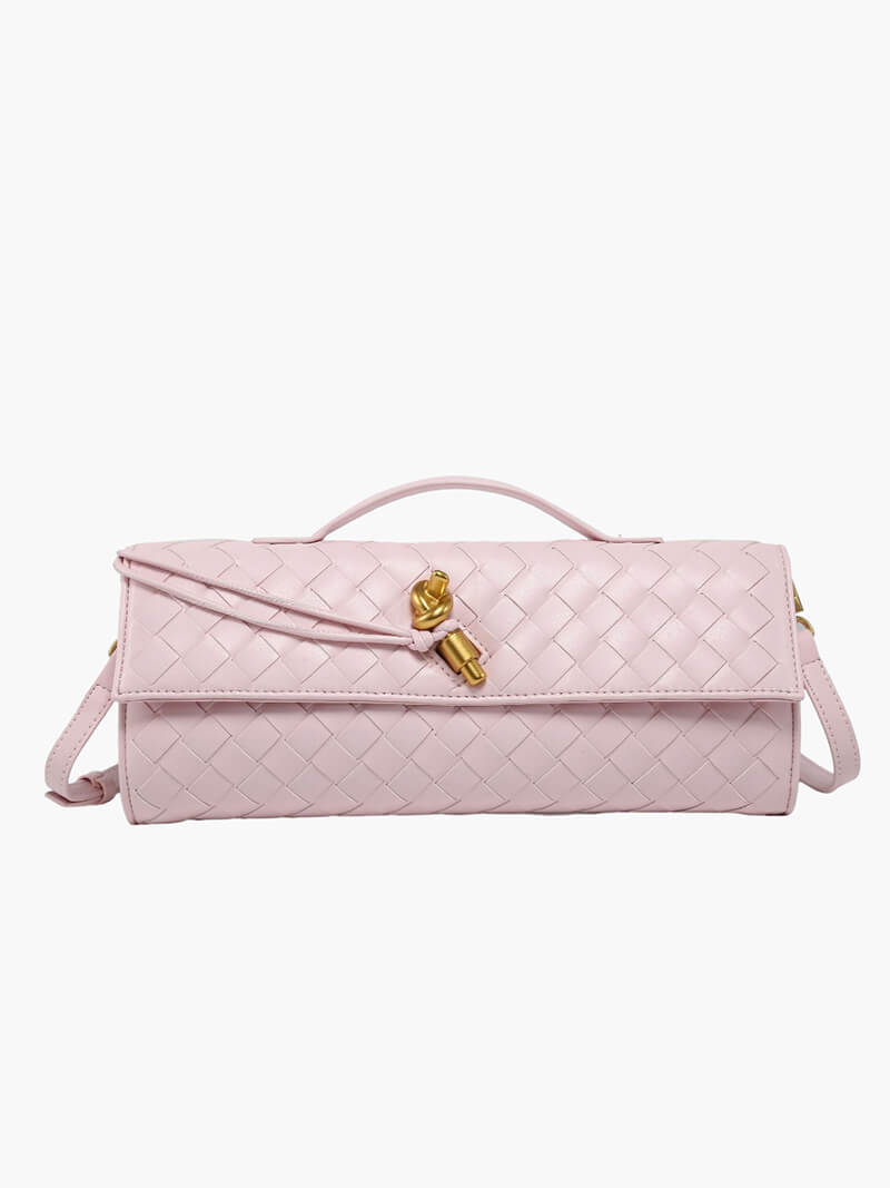Woven Bag with Knot & Gold Link Detail – Compact Vegan Leather Handbag