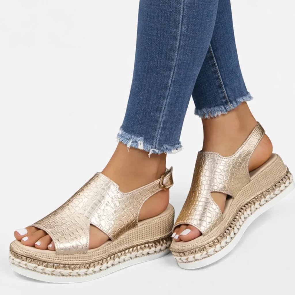 Women's Metallic Wedge Sandals with Cushioned Footbed