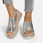 Women's Metallic Wedge Sandals with Cushioned Footbed