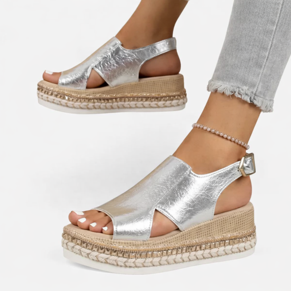 Women's Metallic Wedge Sandals with Cushioned Footbed