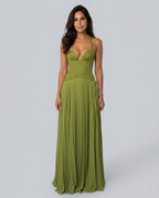 Sweetheart Lace Chiffon Pleated Maxi Dress