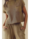 Women's Relaxed Fit Short Sleeve Knitted Top with Ribbed Texture and High