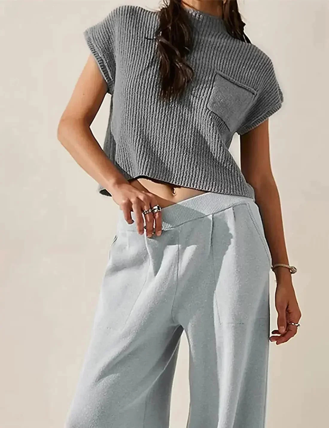 Women's Relaxed Fit Short Sleeve Knitted Top with Ribbed Texture and High