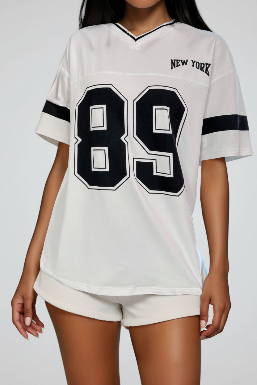 Brown American Football T-Shirt with New York Print – Women's Varsity Tee