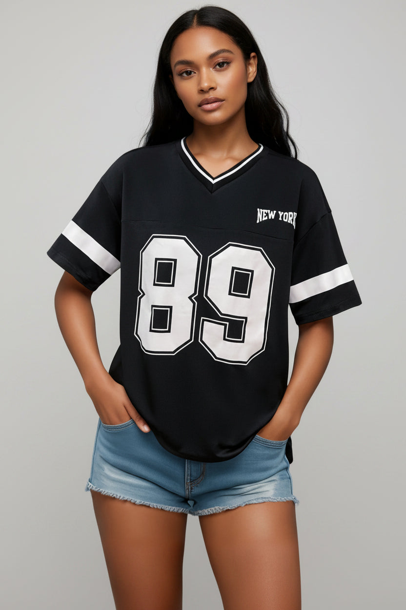 Brown American Football T-Shirt with New York Print – Women's Varsity Tee