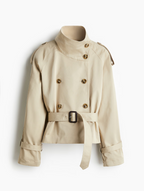 Cropped Trench Coat - Beige & Black