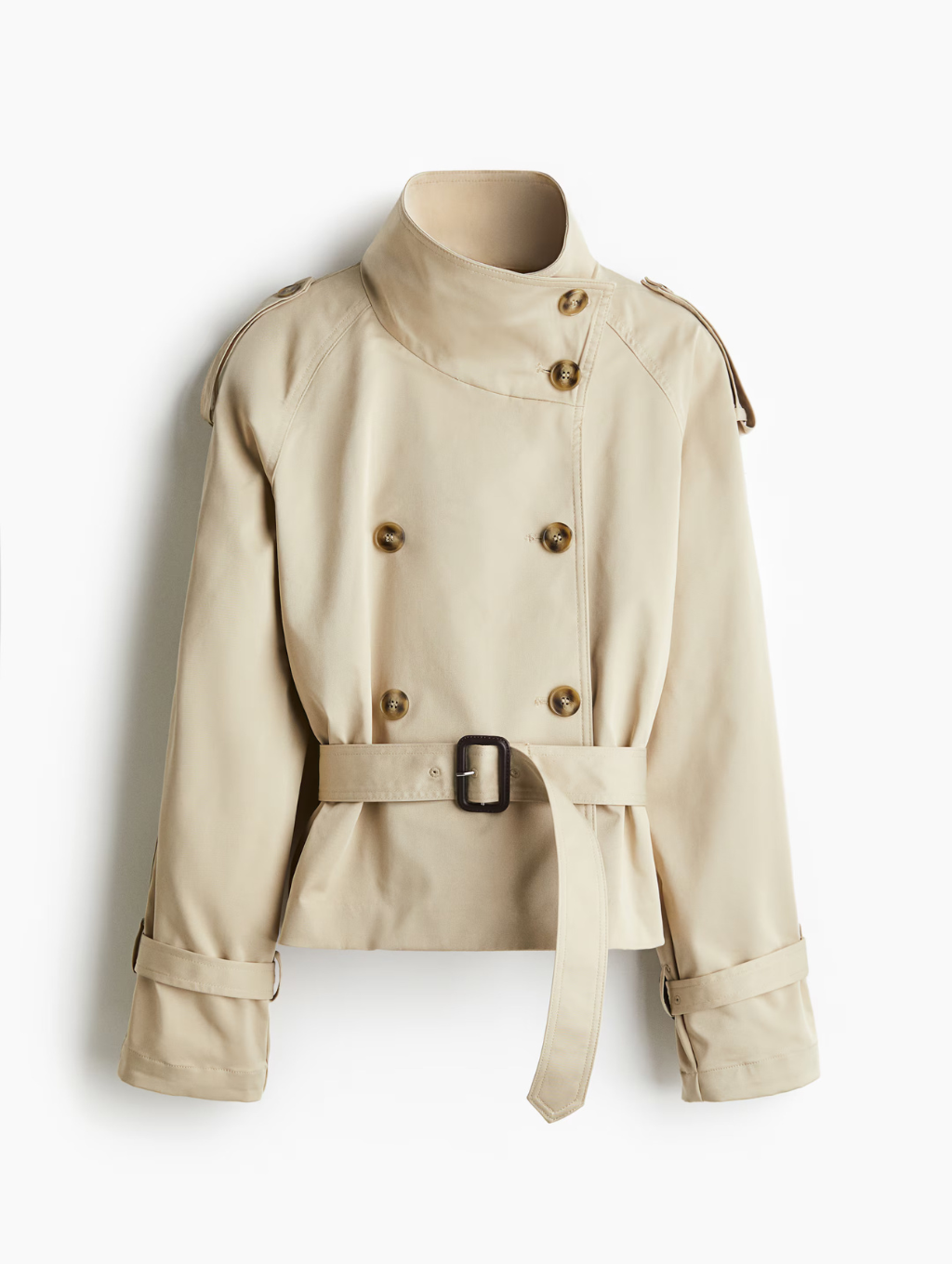 Cropped Trench Coat - Beige & Black