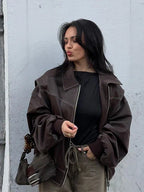Oversized Faux Leather Jacket with Seam Details – Edgy Statement Jacket