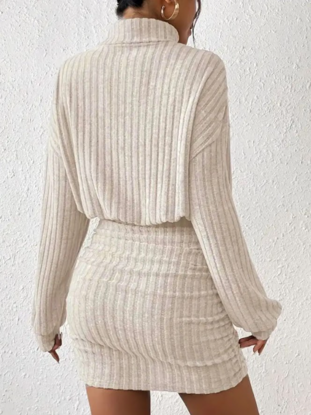Ribbed Knit Turtleneck Dress – Long Sleeve Bodycon Jumper Dress