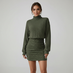 Ribbed Knit Turtleneck Dress – Long Sleeve Bodycon Jumper Dress