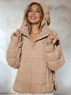 Hooded Padded Jacket with Half-Zip and Buttons