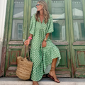 Spotted Print Tiered Boho Maxi Dress