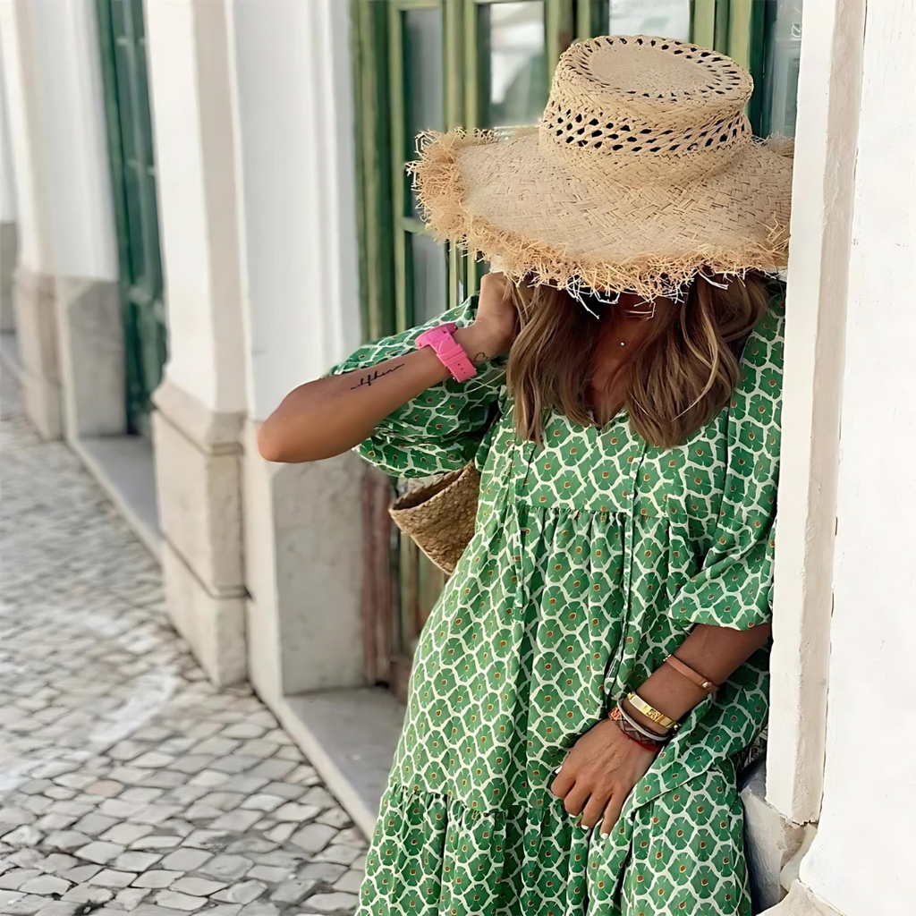 Spotted Print Tiered Boho Maxi Dress