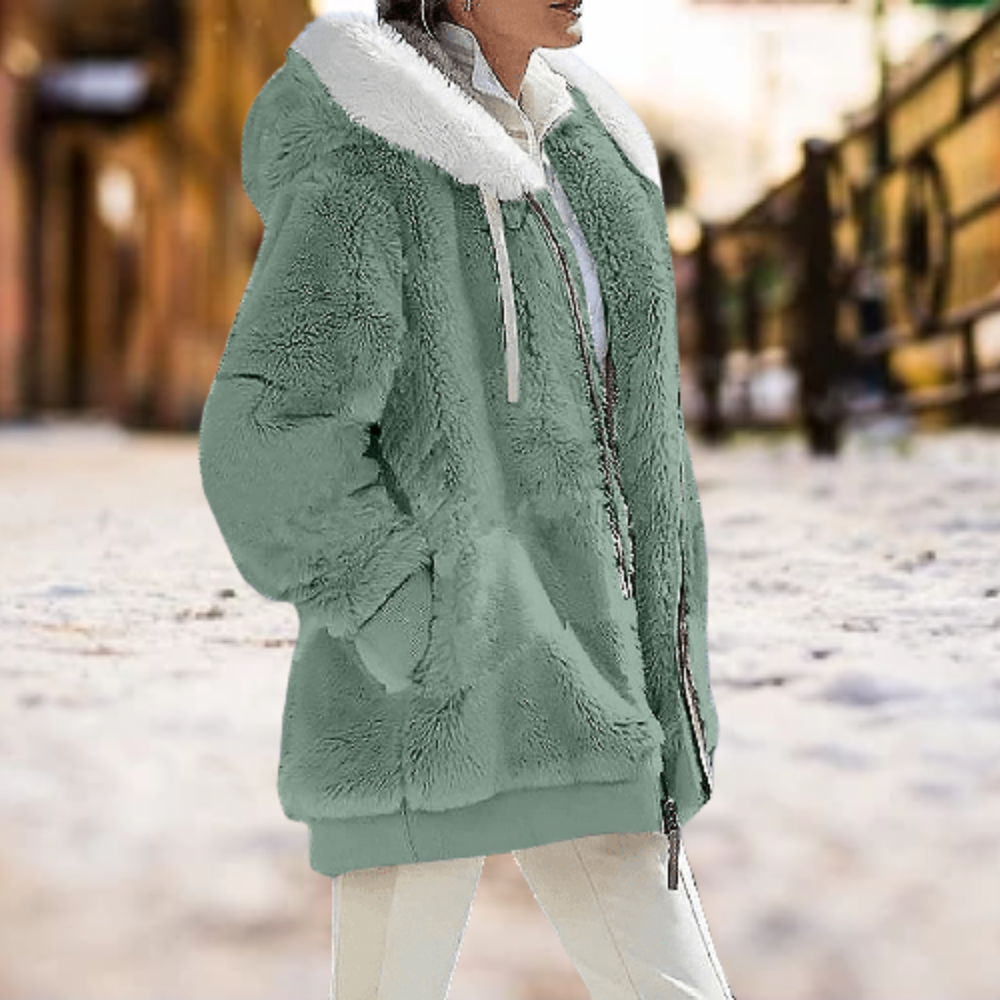 Women's Plush Hooded Winter Jacket – Soft Oversized Zip-Up Layer