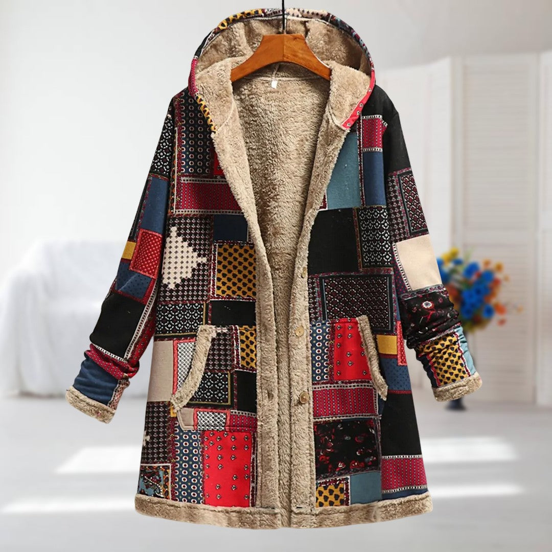 Women's Floral Fleece-Lined Hooded Jacket with Zip Front