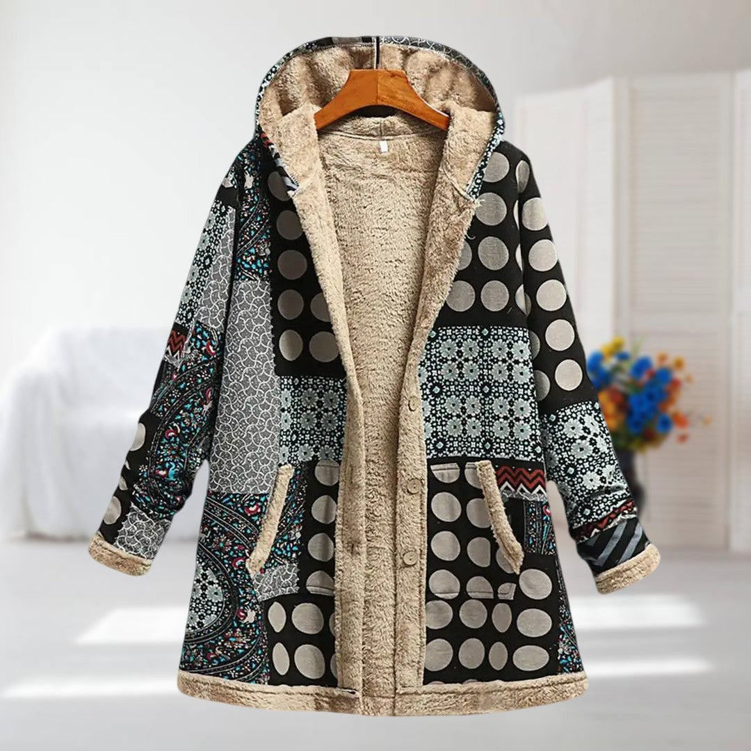 Women's Floral Fleece-Lined Hooded Jacket with Zip Front
