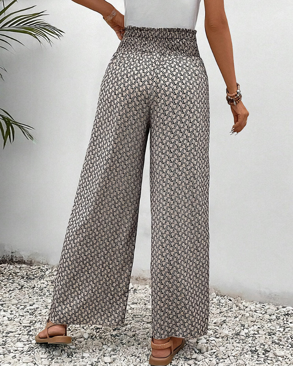 Women's Printed Wide-Leg Trousers – Lightweight High-Waisted Relaxed Style for Summer Holidays and Everyday Wear