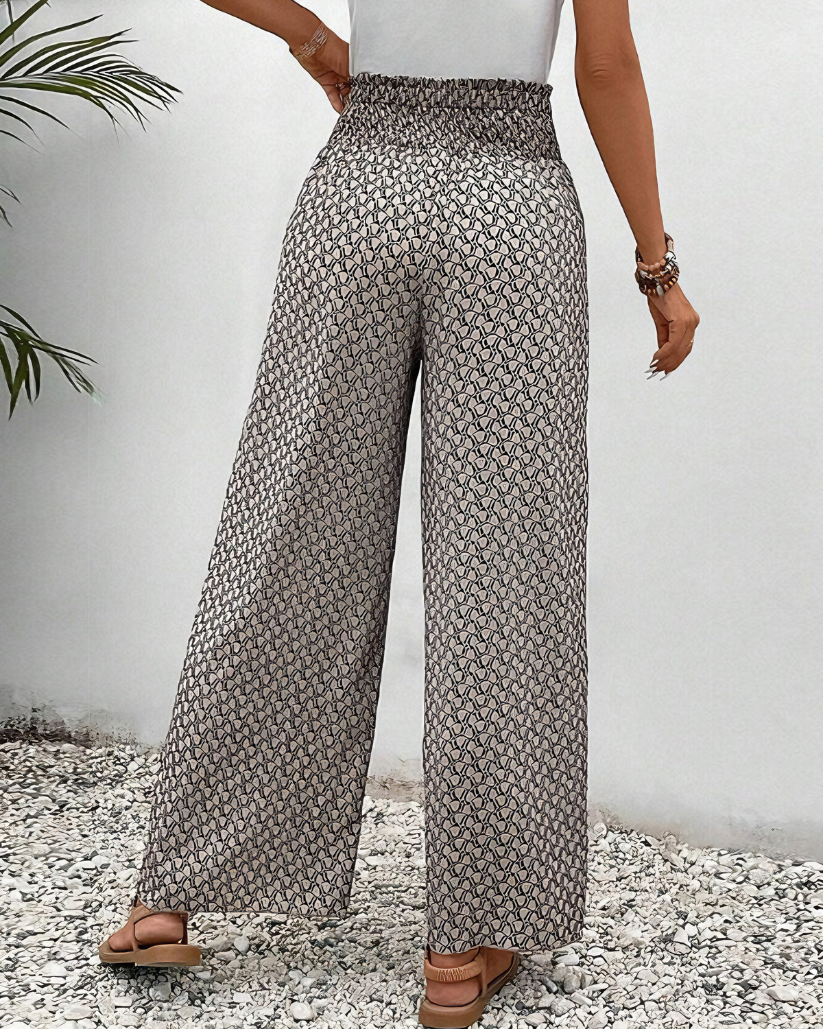 Women's Printed Wide-Leg Trousers – Lightweight High-Waisted Relaxed Style for Summer Holidays and Everyday Wear