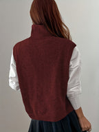 Women's High-Neck Knitted Sweater Vest with Ribbed Trims and Side Splits