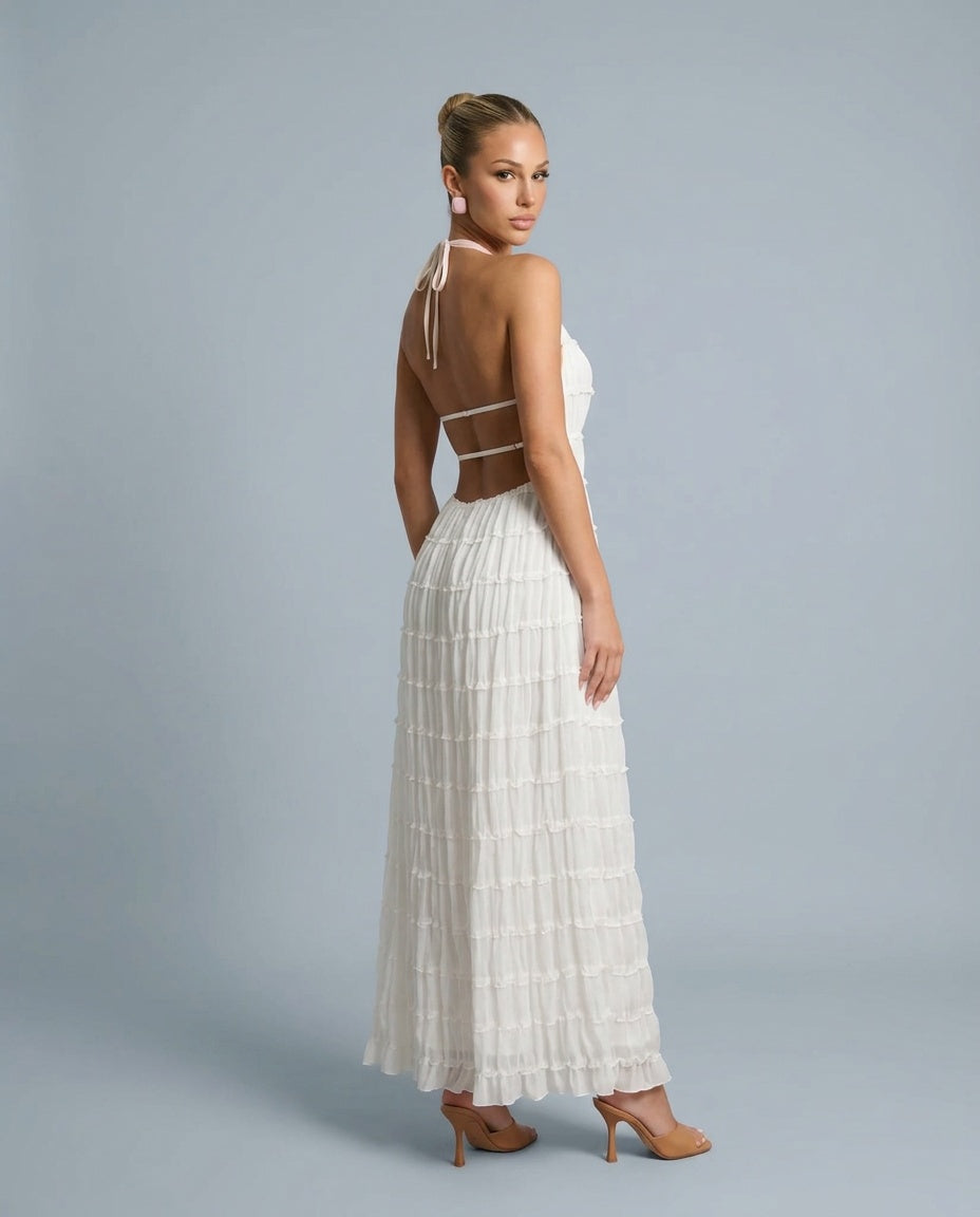 Pleated Halter Maxi Dress