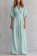 Draped Waist Wide-Leg Jumpsuit