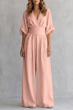 Draped Waist Wide-Leg Jumpsuit