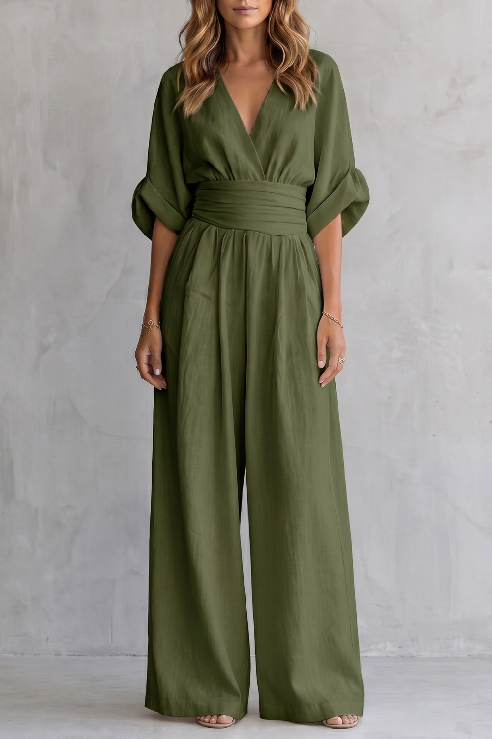 Draped Waist Wide-Leg Jumpsuit