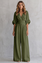 Draped Waist Wide-Leg Jumpsuit