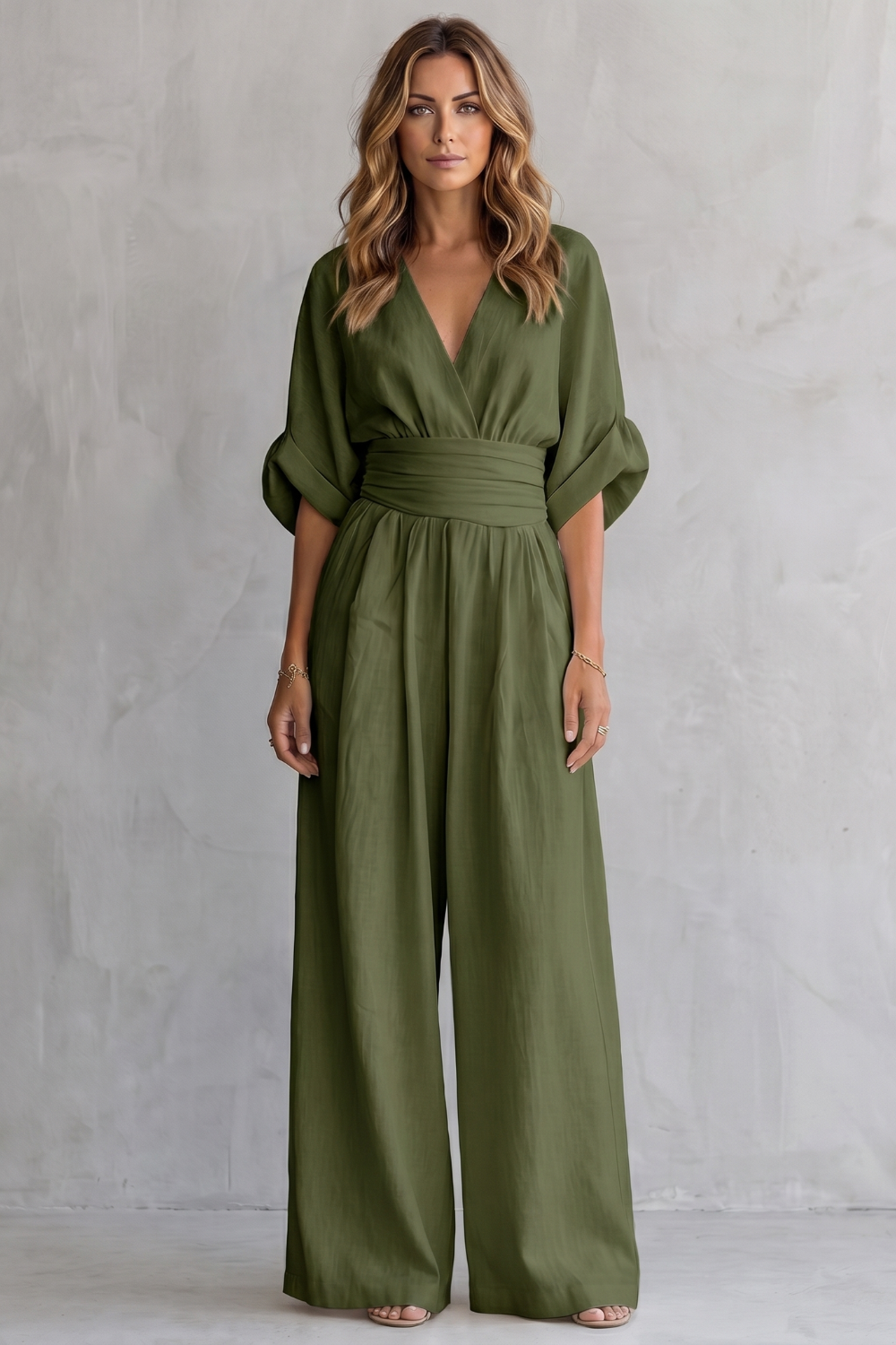 Draped Waist Wide-Leg Jumpsuit