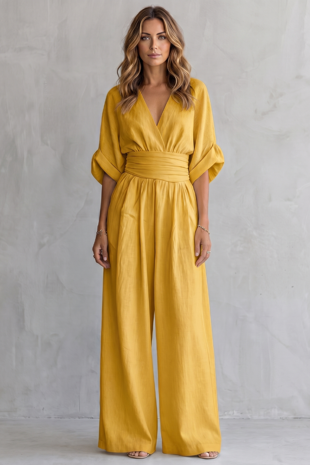 Draped Waist Wide-Leg Jumpsuit