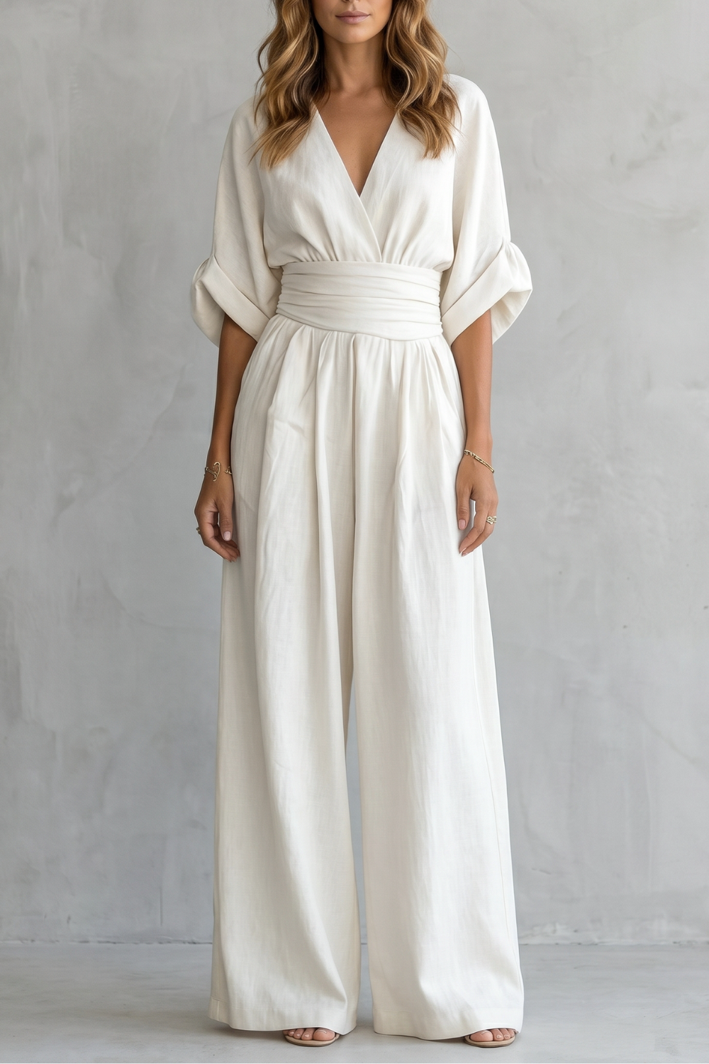 Draped Waist Wide-Leg Jumpsuit