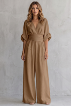 Draped Waist Wide-Leg Jumpsuit