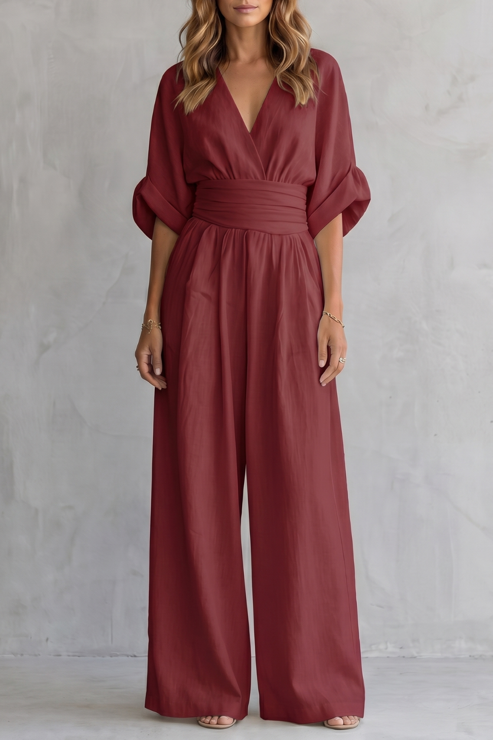 Draped Waist Wide-Leg Jumpsuit