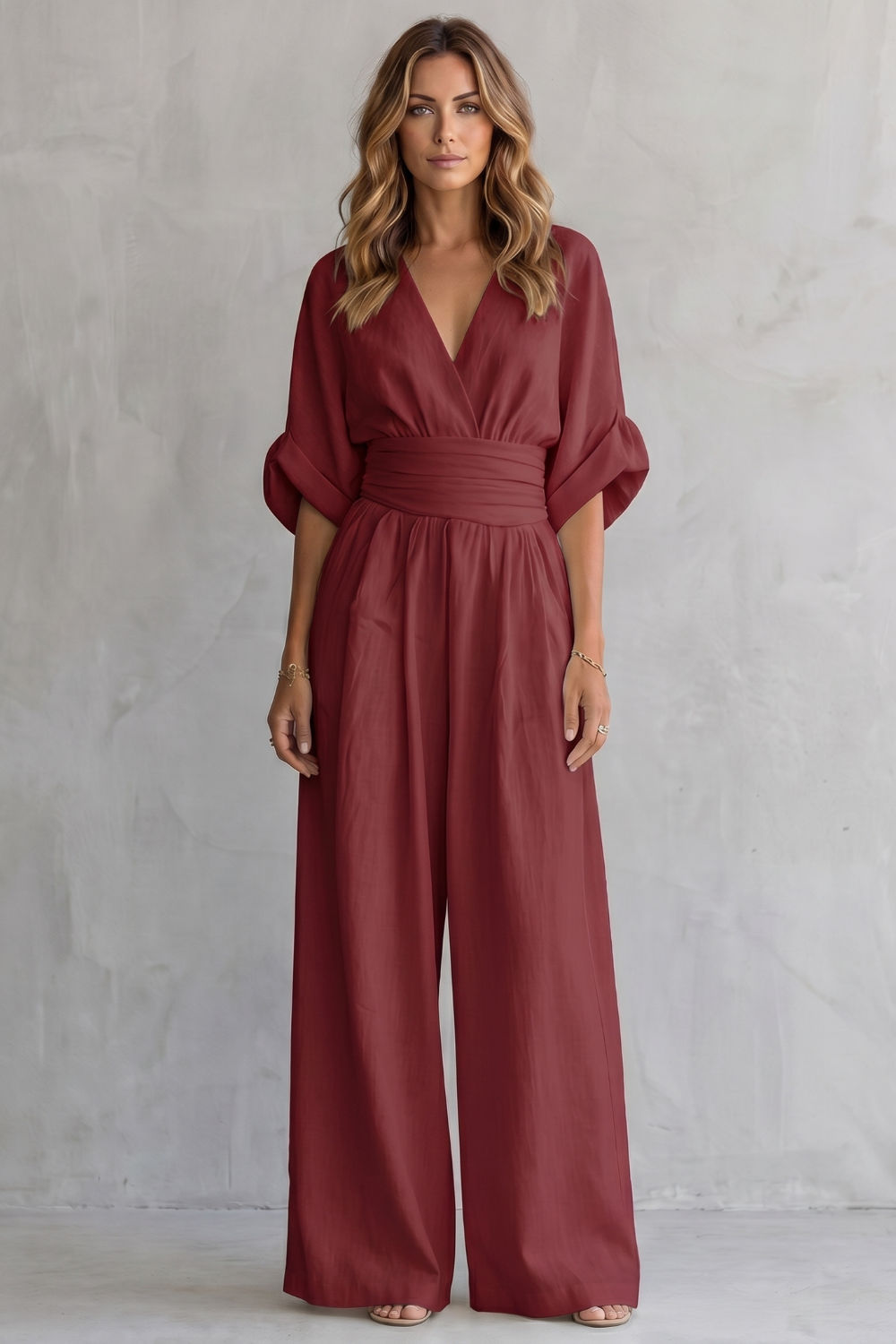 Draped Waist Wide-Leg Jumpsuit