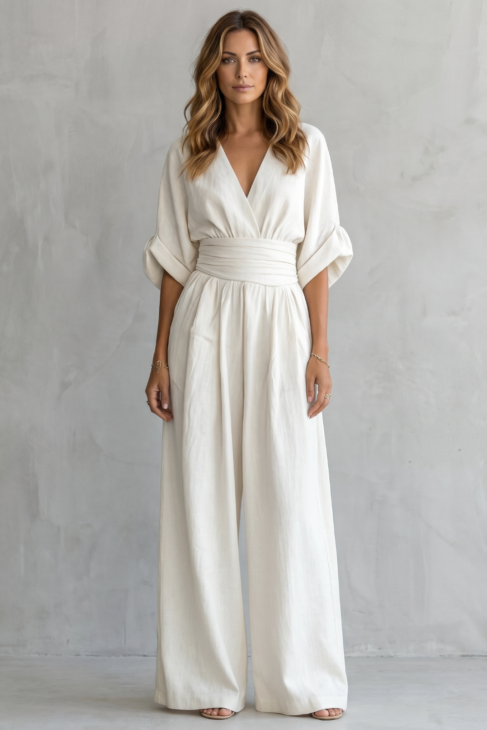 Draped Waist Wide-Leg Jumpsuit