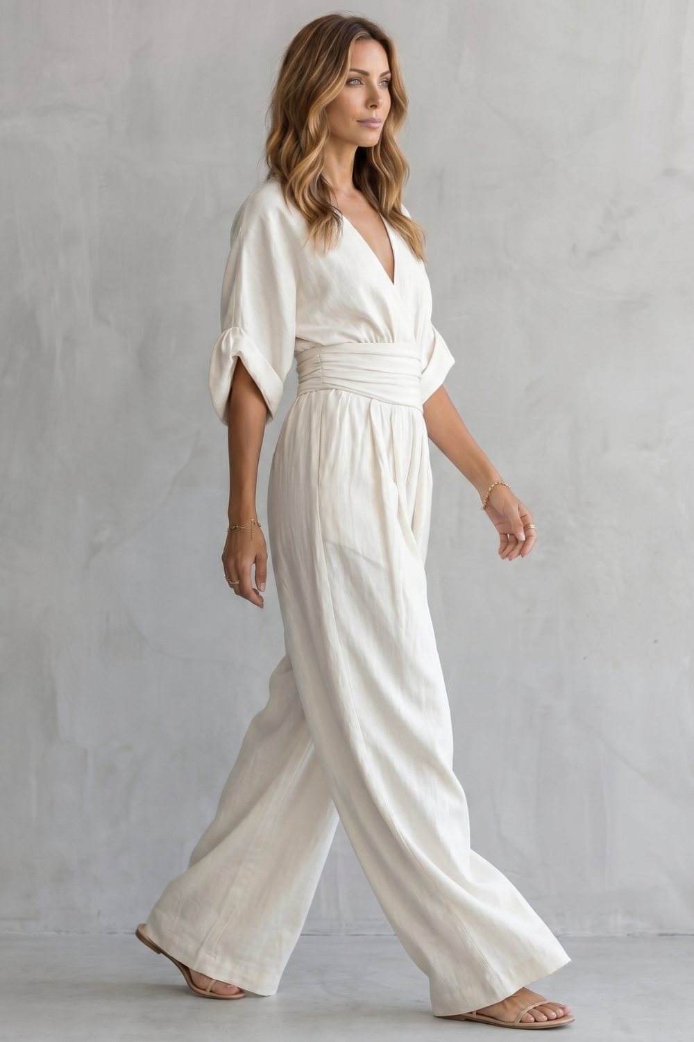 Draped Waist Wide-Leg Jumpsuit