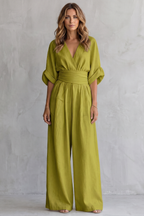 Draped Waist Wide-Leg Jumpsuit